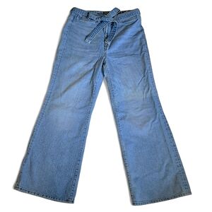 & Denim Women's High-waist Wide Leg Med Wash Blue Jeans Sz 31 100% Cotton